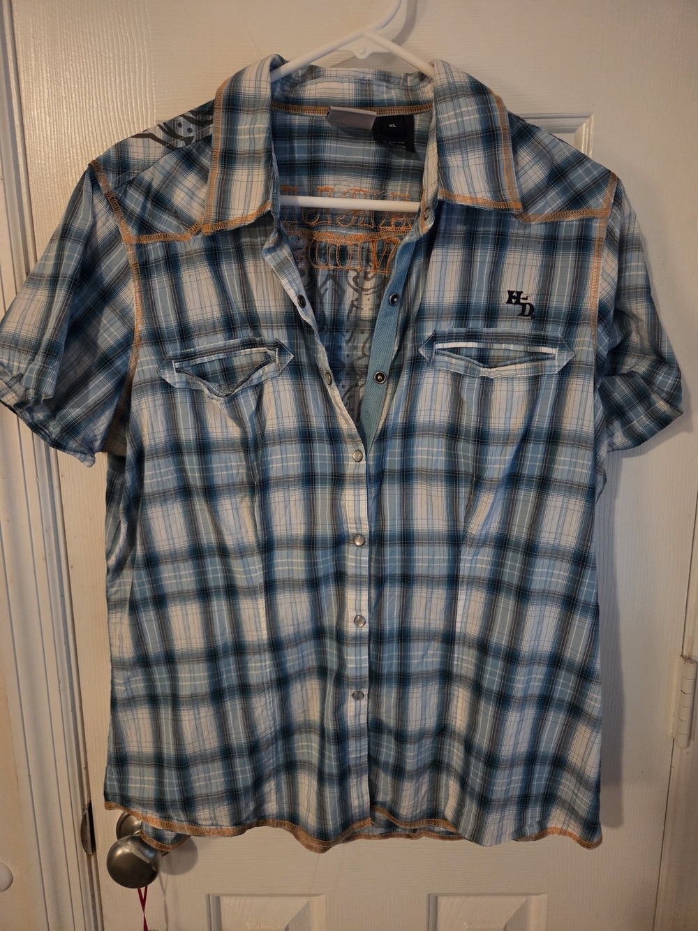 Harley-Davidson Blue Plaid Short-Sleeve Button-Up Shirt